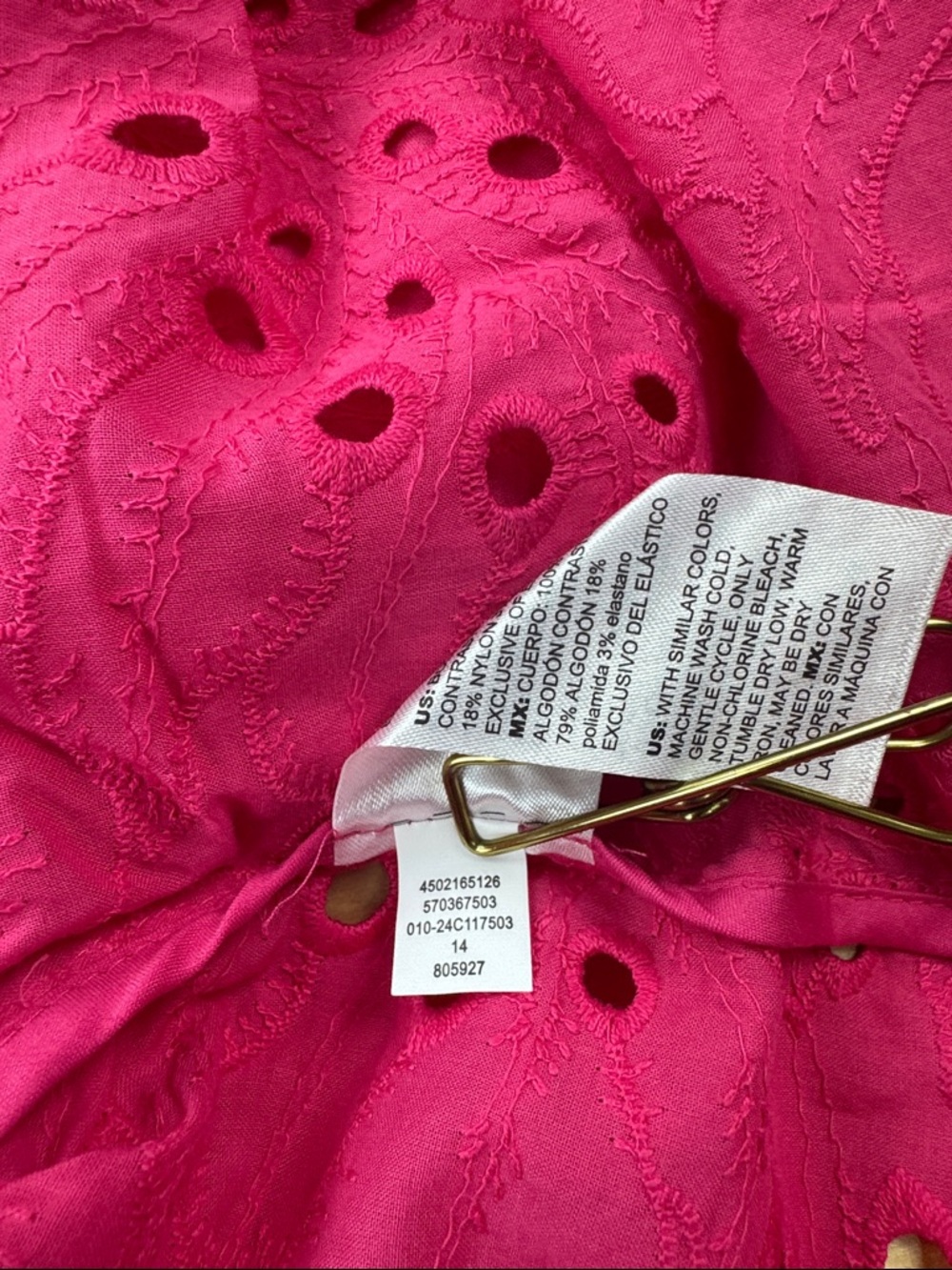 Chico's Pink Eyelet Cotton Button-Down Shirt Size 3 US 16 Smocked Cuffs - Picture 11 of 14